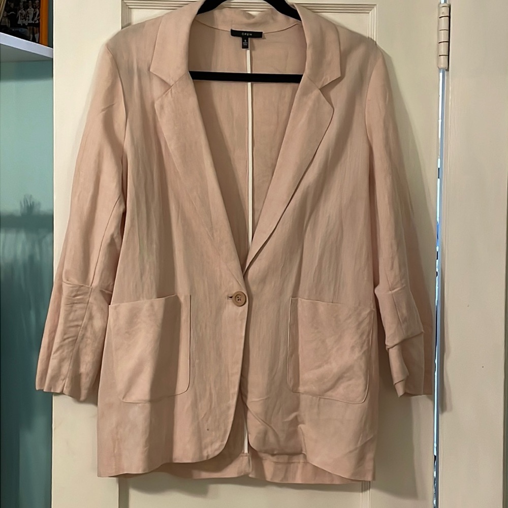 Anthro Drew Pink Linen Longline Blazer